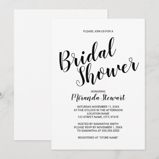 Invitation Fête des mariées de script moderne (Devant / Derrière)