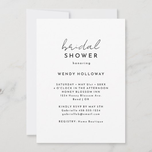 Invitation Fête des mariées de script moderne blanc (Devant)