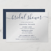 Invitation Fête des mariées de script moderne bleu marine et  (Devant / Derrière)