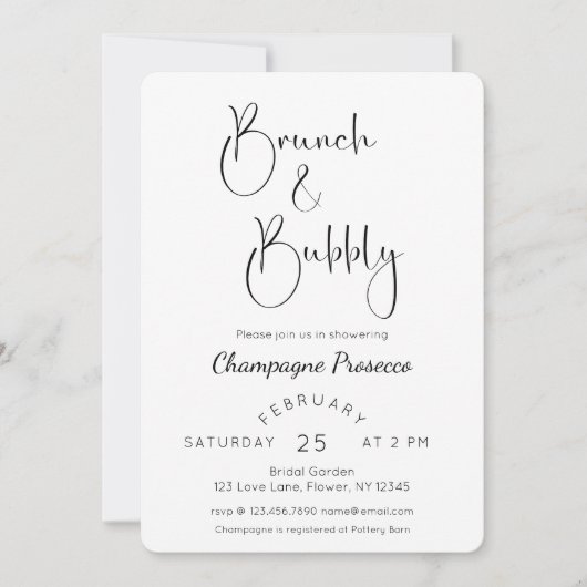 Invitation Fête des mariées de script moderne Brunch & Bubbly (Devant)