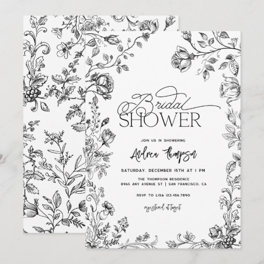 Invitation Fête des mariées de script moderne florale tirée à (Devant / Derrière)