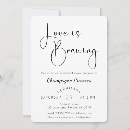 Invitation Fête des mariées de script moderne L'amour brasse (Devant)