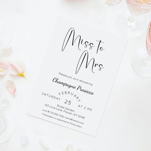 Invitation Fête des mariées de script moderne Mlle à Mme.