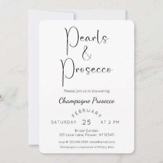 Invitation Fête des mariées de script moderne perles et pours (Devant)