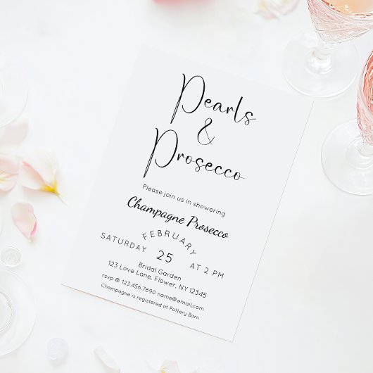 Invitation Fête des mariées de script moderne perles et pours