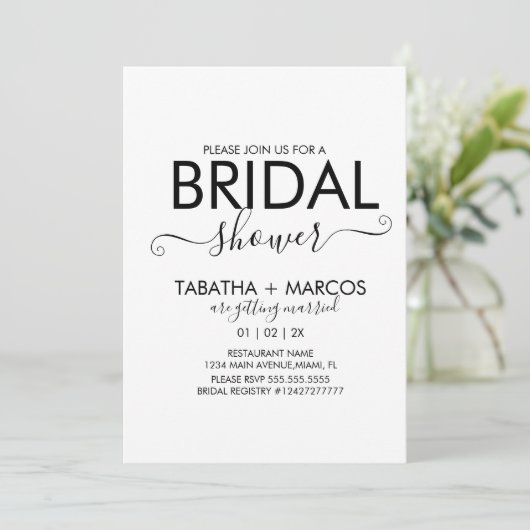 Invitation Fête des mariées de script Motif simple en marbre (Debout devant)