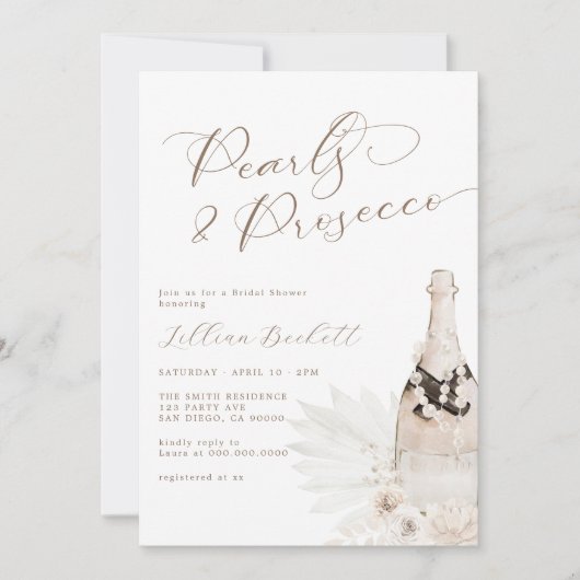 Invitation Fête des mariées de script neutre perles et poursu (Devant)