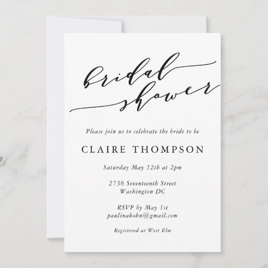 Invitation Fête des mariées de script noir blanc classique mi (Devant)