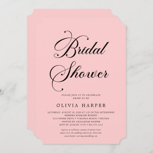 Invitation Fête des mariées de script noir classique minimum (Devant / Derrière)