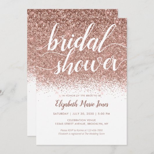 Invitation Fête des mariées de script rose  Parties scintilla (Devant / Derrière)