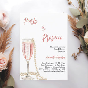 Invitation Fête des mariées de script rose Pearls Prosecco
