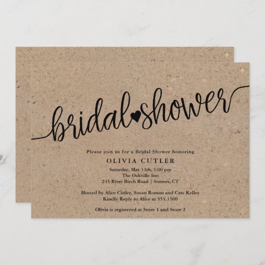 Invitation Fête des mariées de script rustique Kraft (Devant / Derrière)