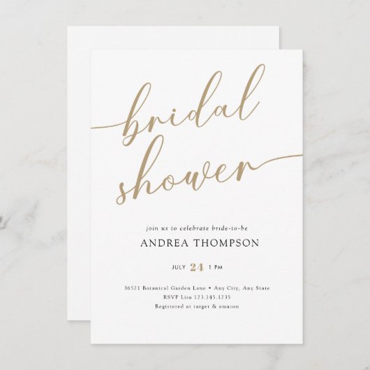 Invitation Fête des mariées de script simple (Devant / Derrière)