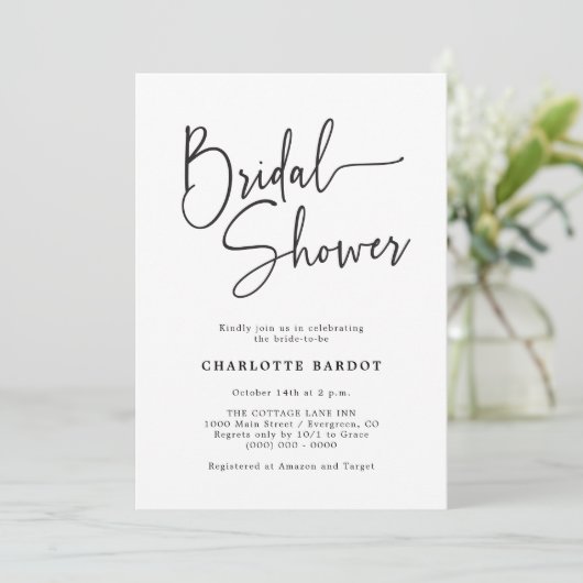 Invitation Fête des mariées de script simple (Debout devant)