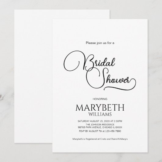 Invitation Fête des mariées de script simple et élégant (Devant / Derrière)