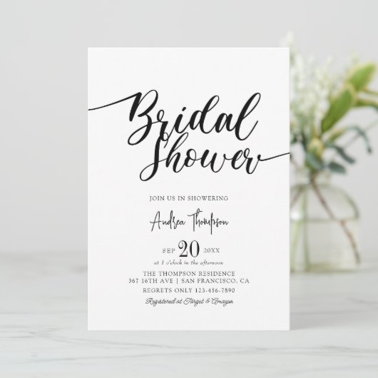 Invitation Fête des mariées de script simple et élégant (Debout devant)