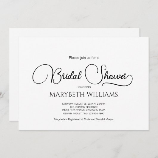 Invitation Fête des mariées de script simple et élégant (Devant / Derrière)