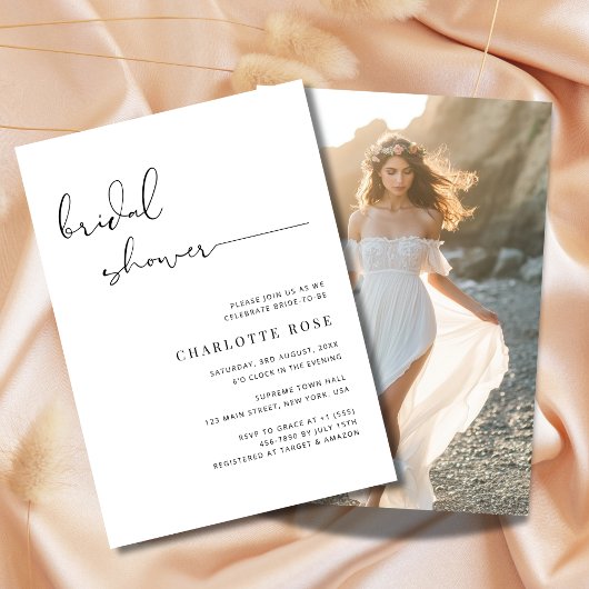 Invitation Fête des mariées de script simple Rustic Beach Pho