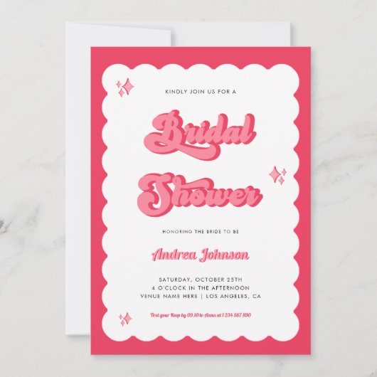 Invitation Fête des mariées de script Super rétro rose et rou (Devant)