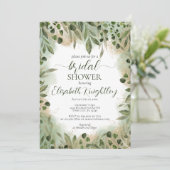 Invitation Fête des mariées de script Whimsical Green Gold (Debout devant)