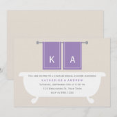 Invitation Fête des mariées de serviettes de bain violet mono (Devant / Derrière)