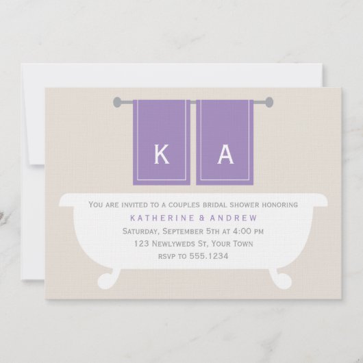 Invitation Fête des mariées de serviettes de bain violet mono (Devant)