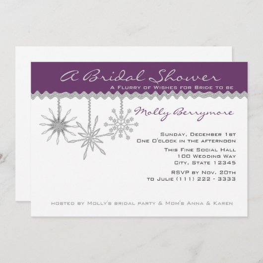 Invitation Fête des mariées de snowflake (Devant / Derrière)