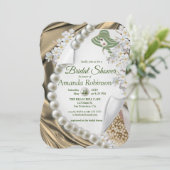 Invitation Fête des mariées de soie et perles d'ivoire en or (Debout devant)