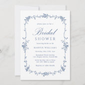 Invitation Fête des mariées de style Floral Bleu Victorien (Devant)