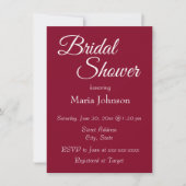 Invitation Fête des mariées de style simple rouge canneberge (Devant)