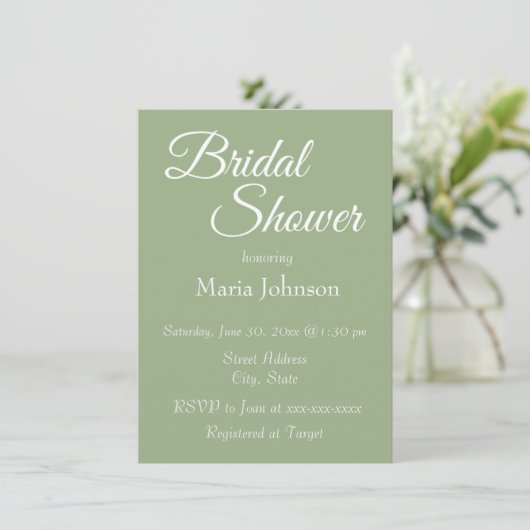 Invitation Fête des mariées de style simple Sage Green (Debout devant)