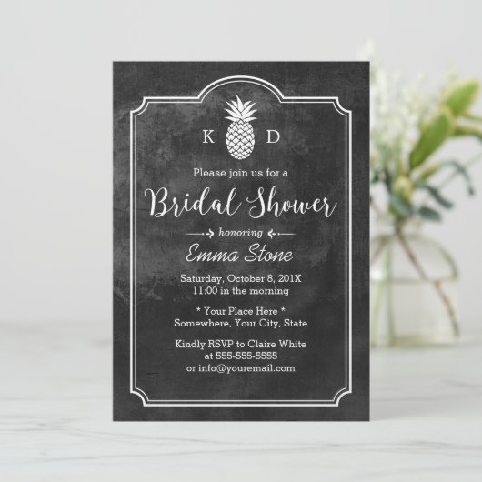 Invitation Fête des mariées de tableau de bord à ananas rusti (Debout devant)