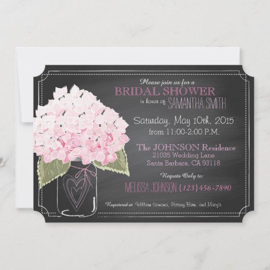 Invitation Fête des mariées de tableau de bord rose Hydrangea (Devant)