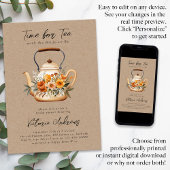 Invitation Fête des mariées de Tea Party Fleur sauvage aquare