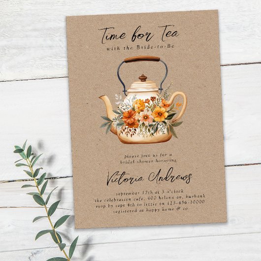 Invitation Fête des mariées de Tea Party Fleur sauvage aquare