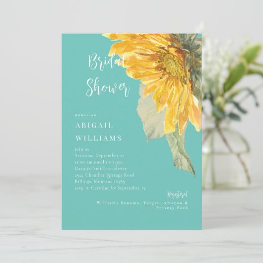 Invitation Fête des mariées de tem de tournesol turquoise (Debout devant)