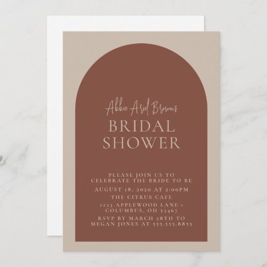 Invitation Fête des mariées de texte minimale du script d'arc (Devant / Derrière)