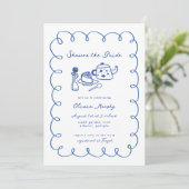 Invitation Fête des mariées de thé au gâteau à la main bleue  (Debout devant)