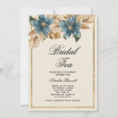 Invitation Fête des mariées de thé floral bleu or (Devant)