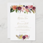 Invitation Fête des mariées de thé Floral Boho Or (Devant)