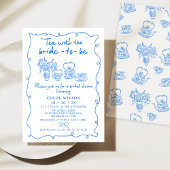 Invitation Fête des mariées de thé Whimsical bleu dessiné à l