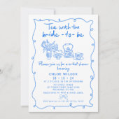 Invitation Fête des mariées de thé Whimsical bleu dessiné à l (Devant)