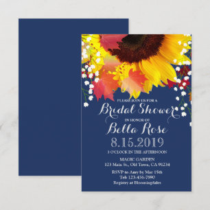 Invitation Fête des mariées de tournesol bleu marine Invitati