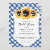 Invitation Fête des mariées de tournesol En vichy bleu rustiq (Devant / Derrière)