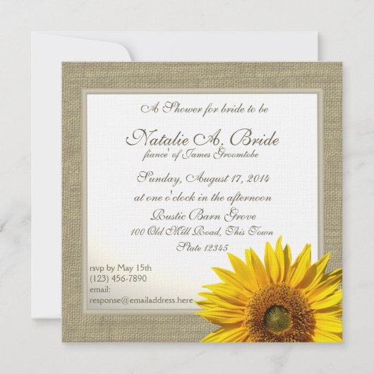 Invitation Fête des mariées de tournesol rustique (Devant)