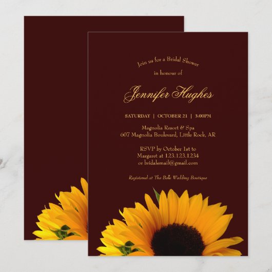 Invitation Fête des mariées de tournesol rustique (Devant / Derrière)