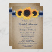 Invitation Fête des mariées de tournesol rustique bleu marine (Devant / Derrière)