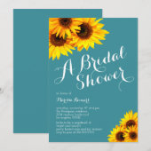 Invitation Fête des mariées de tournesols turquoises et jaune (Devant / Derrière)