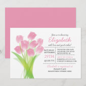 Invitation Fête des mariées de tulipe rose typographique mode (Devant / Derrière)