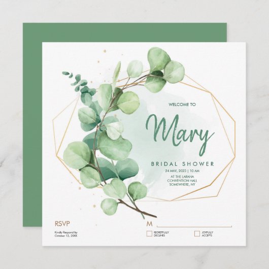 Invitation Fête des mariées de verdure Eucalyptus RSVP avec (Devant / Derrière)